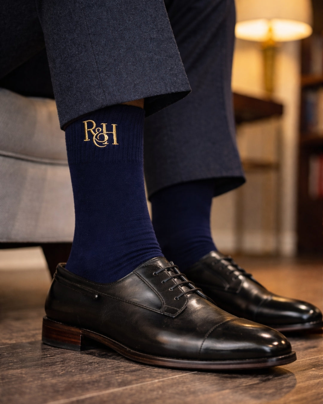 Navy Merino Wool Mid-Calf Dress Socks